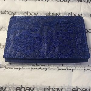 Elegant Royal Blue Lace Satin Evening Clutch Purse W/ Chain Strap Formal Bag